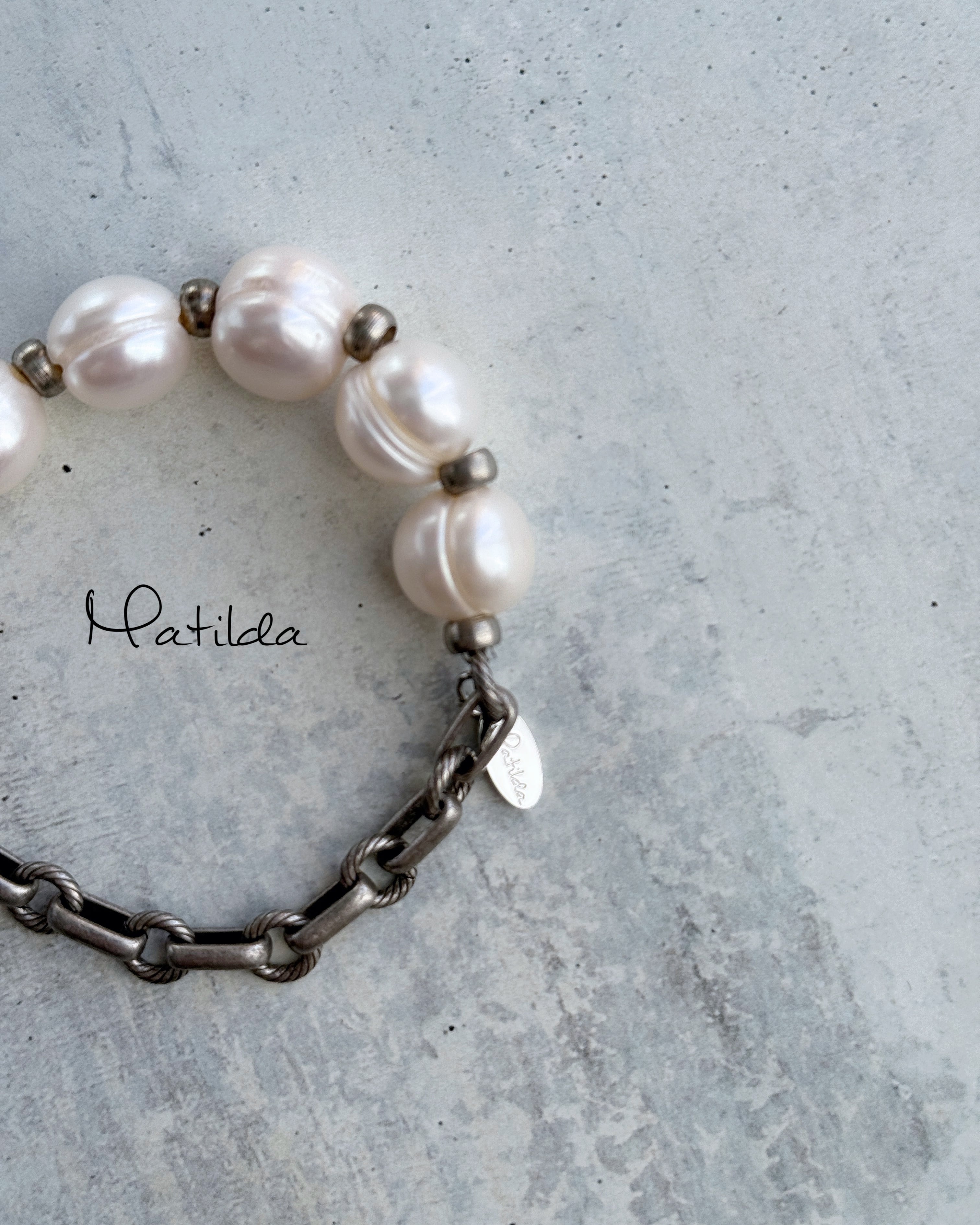 【再販】Chain & stone bracelet(淡水パール)