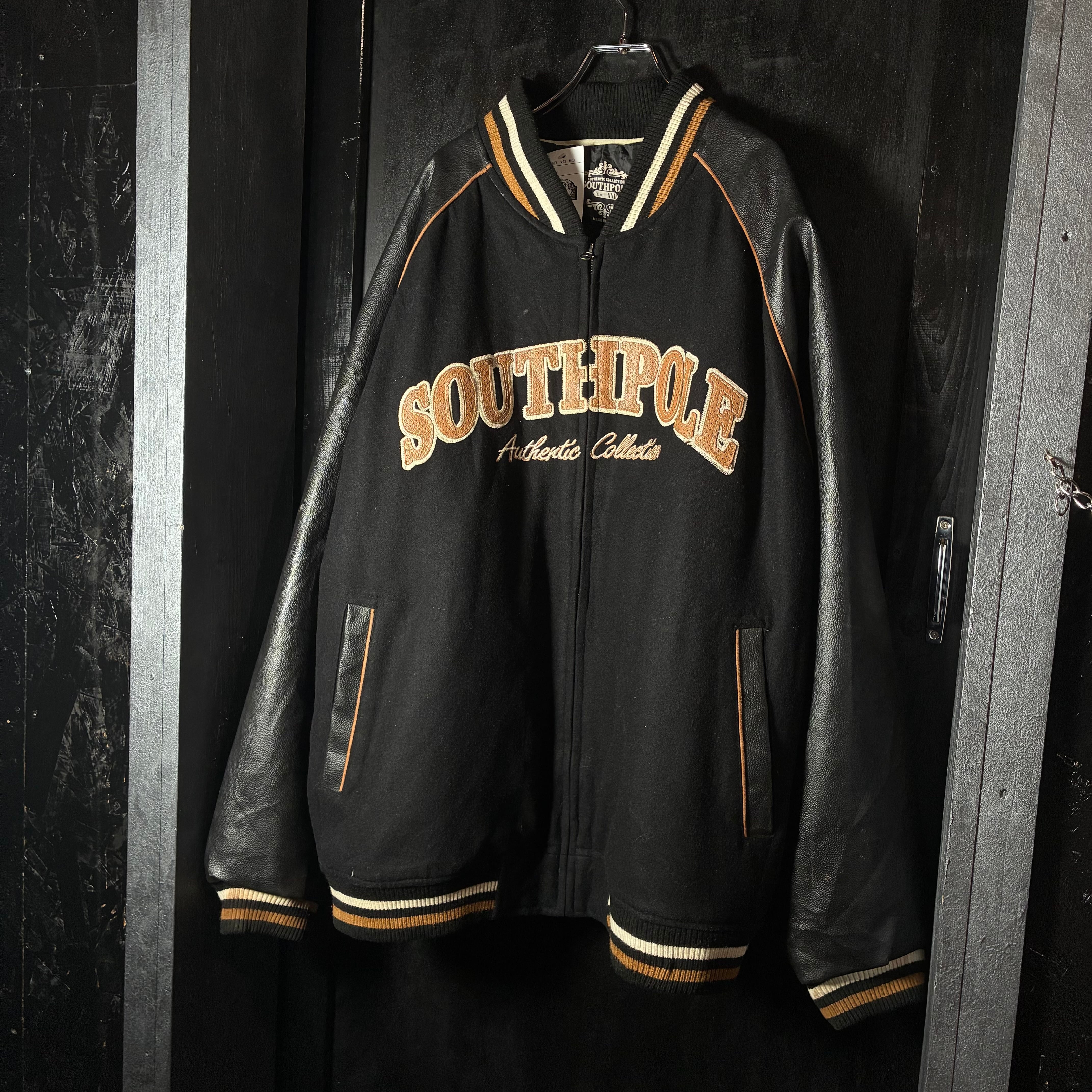 SouthPole 90's サウスポール ビンテージ スタジャン 肉厚 XL SOUTH POLE スタジャン 超ビッグサイズ サウスポール 袖レザー