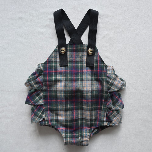 《mimi poupons 2024AW》フリルサロペット / タータンチェック / green