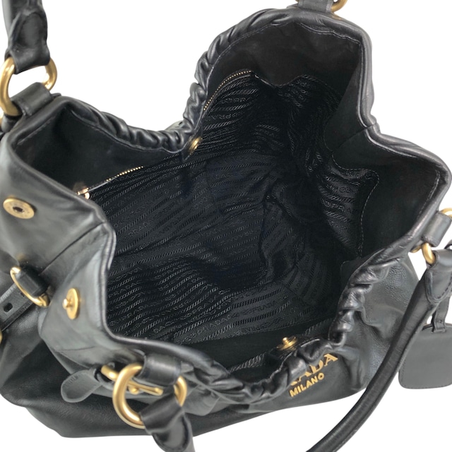 PRADA プラダ ショルダーバッグ ブラック ロゴ レザー ホーボーバッグ vintage ヴィンテージ オールド k2n6cf