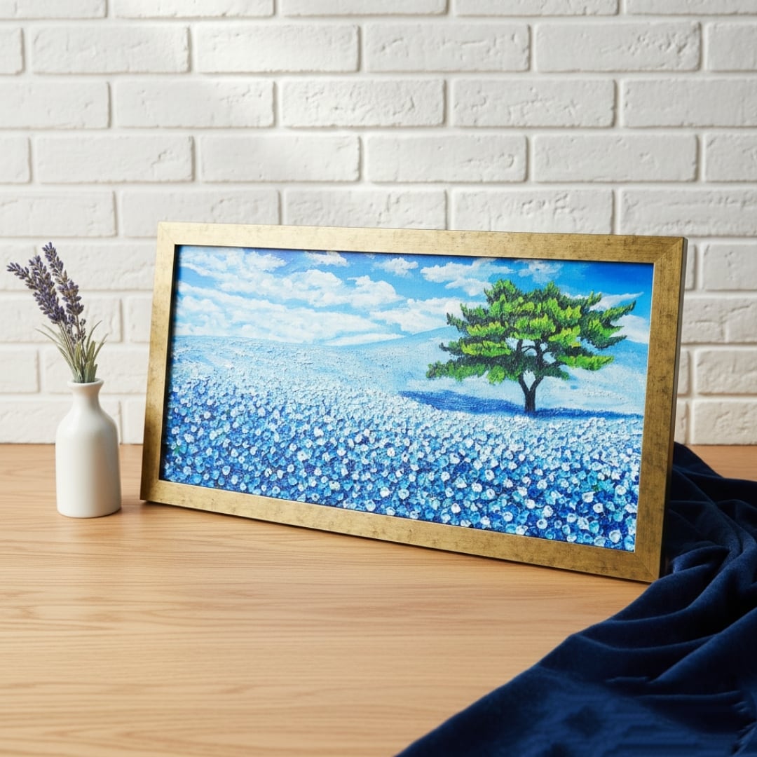 絵画】 癒しの風景画「青いネモフィラの丘」油絵 原画 | HIROSHI1990