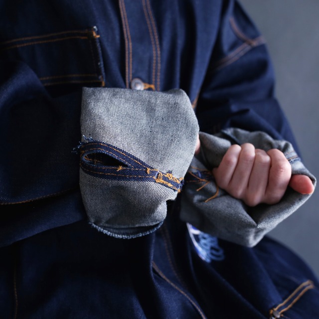 4-pocket orange stitch design super big denim jacket
