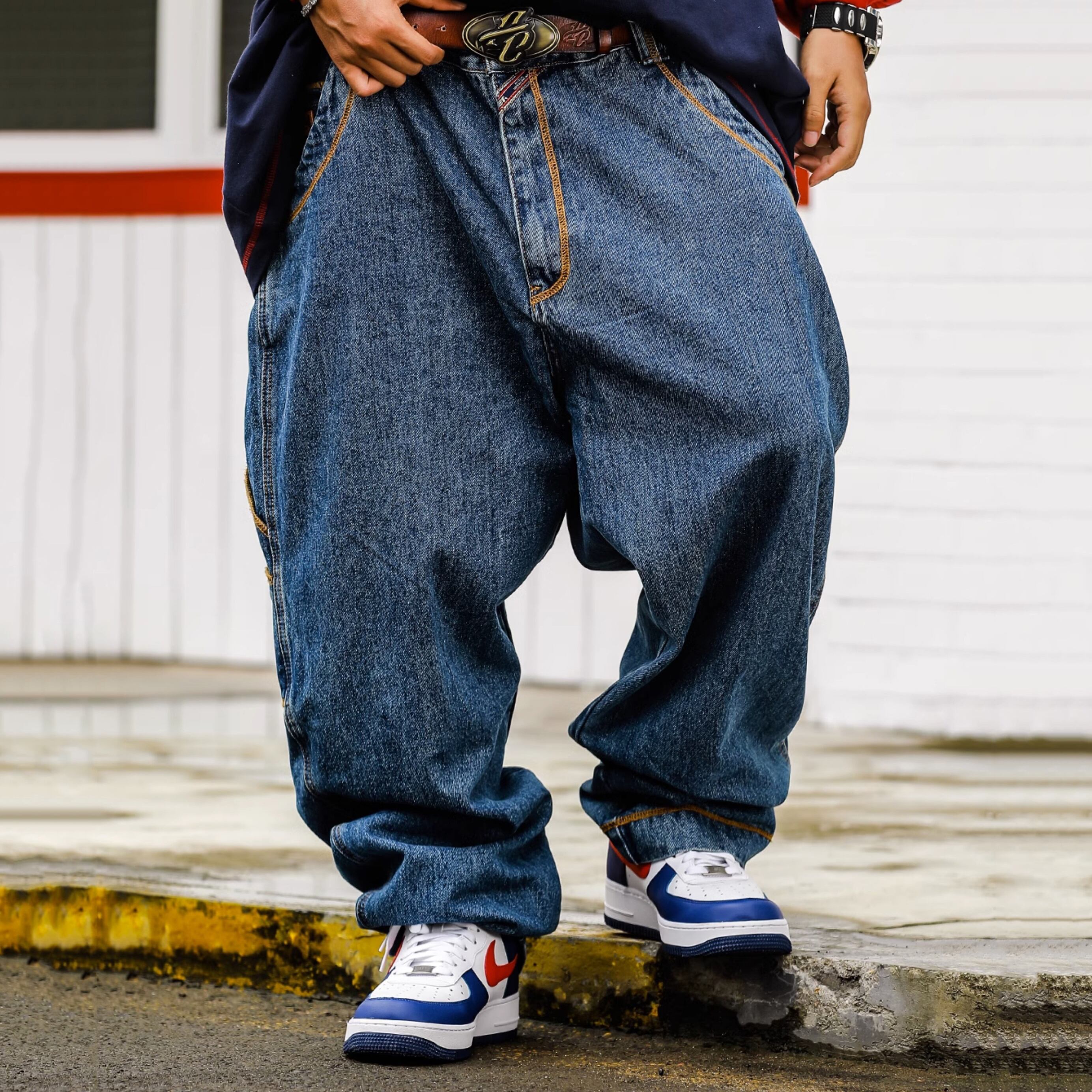 ACUSA刺しゅう入りヒップホップデニムパンツ | mblueshop