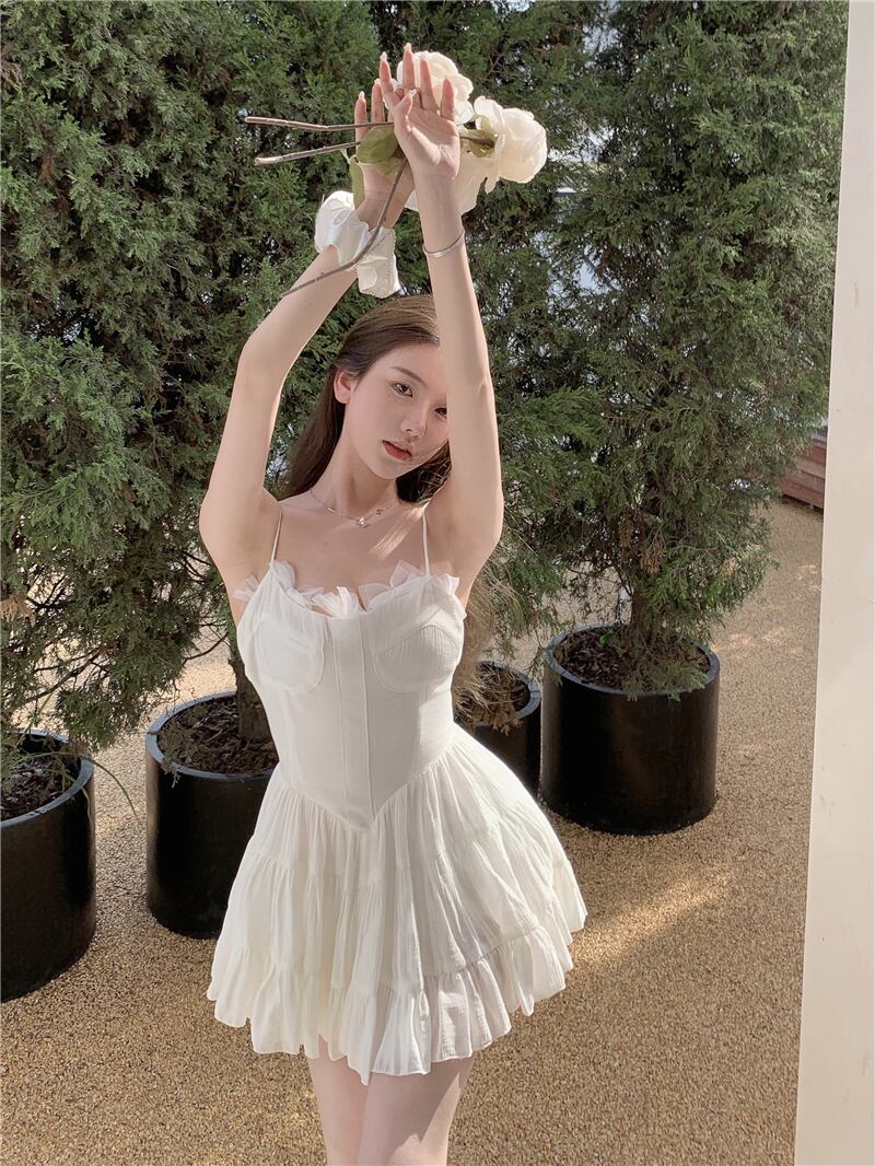 ドレス サマーショートスカート ホワイトウェスト 大人ガーリー スウィート キュート カジュアル 夏物 ブラックストロベリース14272070289