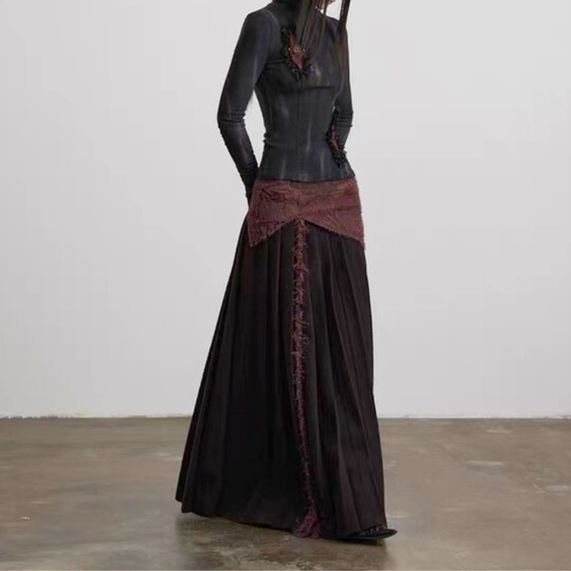 Asymmetric pleated detail skirt C1423