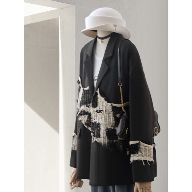 Frayed lace panel jacket C1245