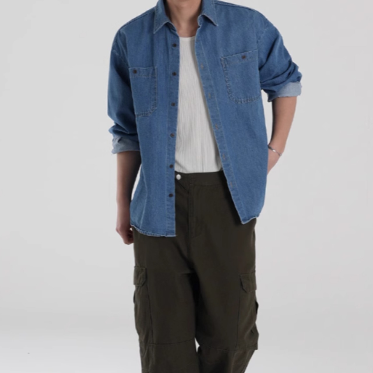 レトロウォッシュデニムシャツ　0835