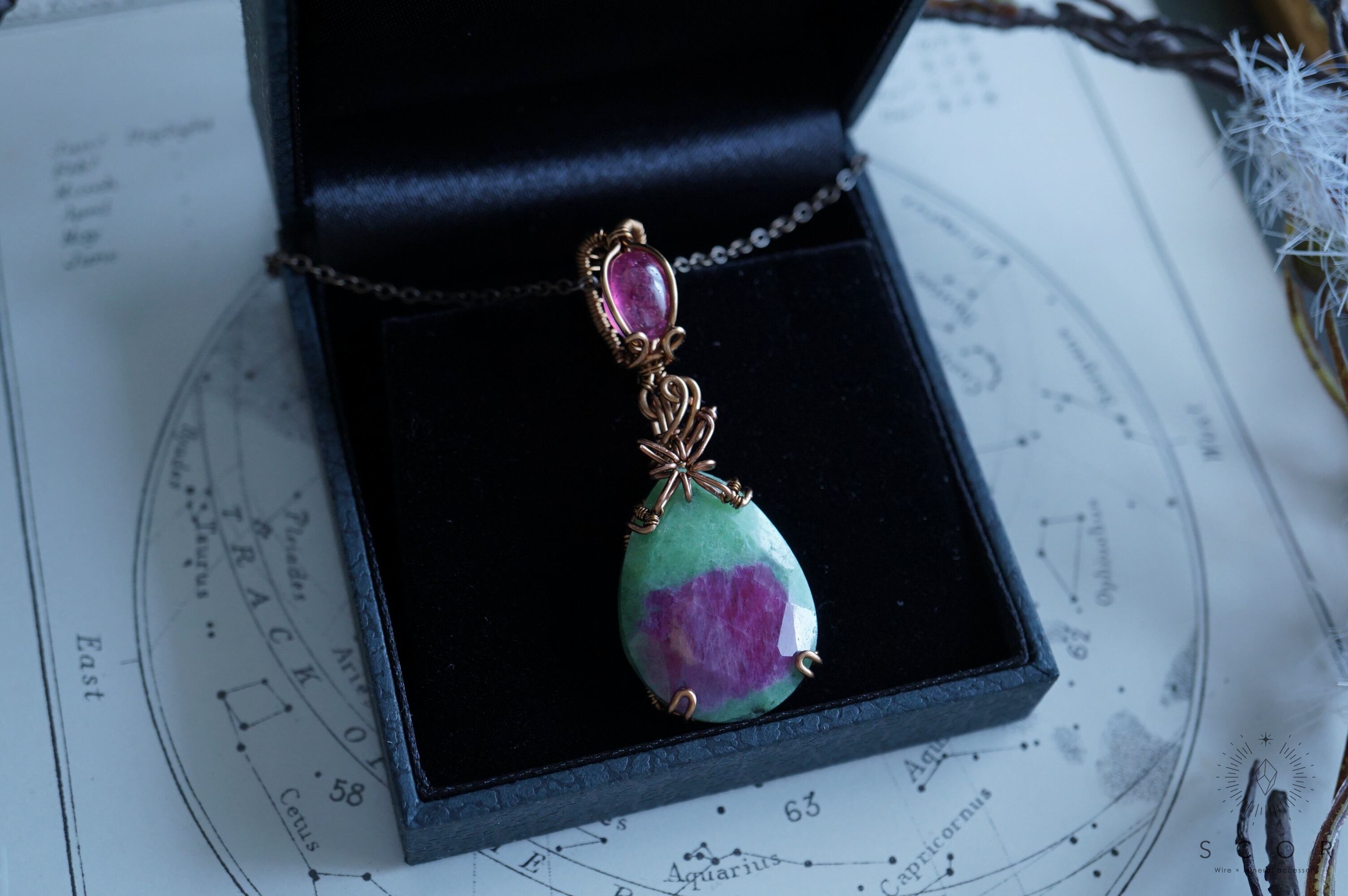 【動画あり】Two stars - 薔薇色を映す惑星(pt441-rr-gm) (ルビーinゾイサイト・ルビー ペンダントトップ)