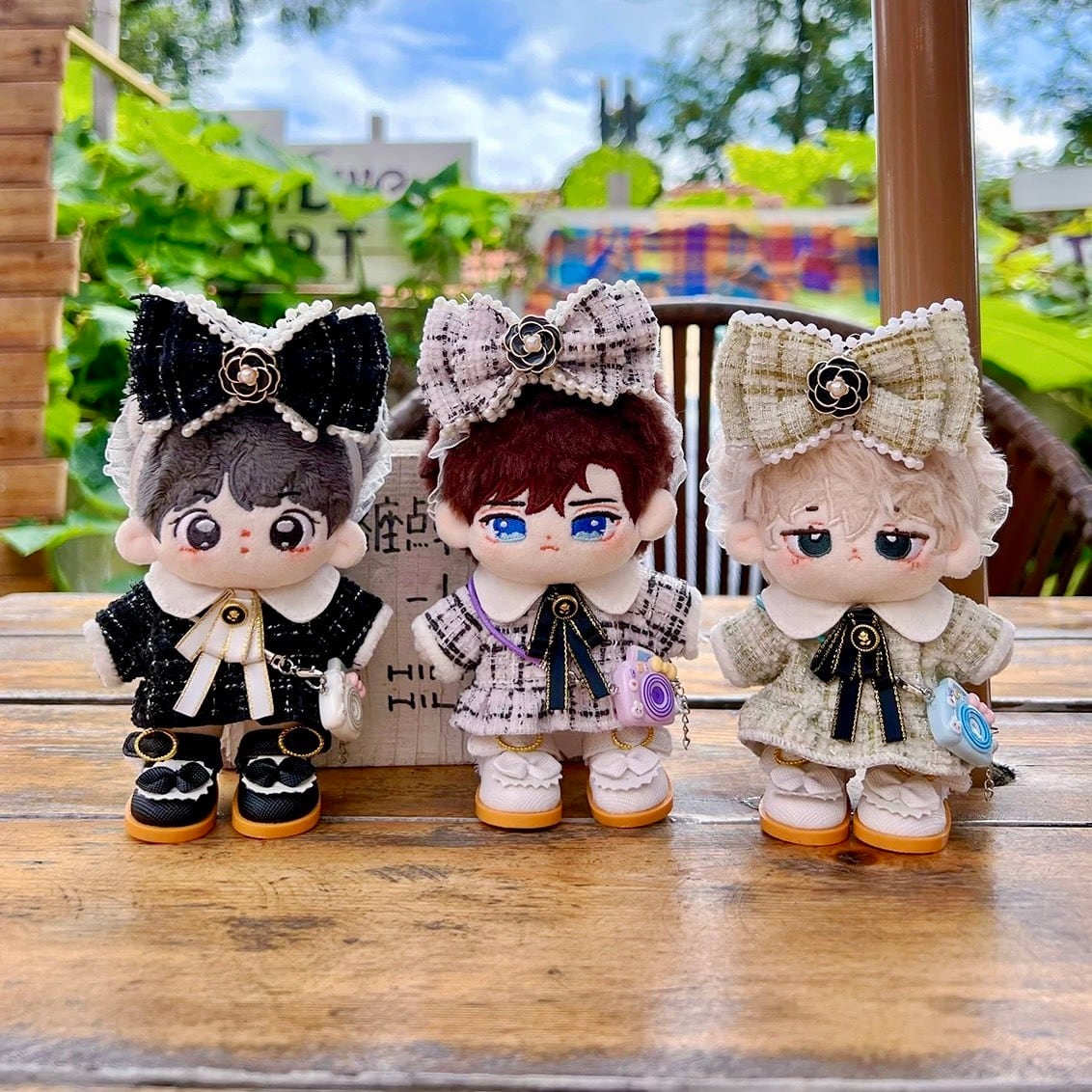 【色違いコーデ】　リボン　ドレス　１２cm　ぬい服 いつぬい ぬいぐるみ服 10cm チェック柄おしゃれコーデ ワンピース リボンバンド