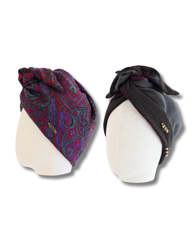HAIR WRAP｜Paisley Grey & Brown Reversible