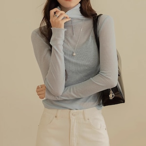 Turtleneck Sheer Tops KRE1963