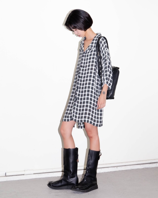 1990s open-collar plaid oversized shirt