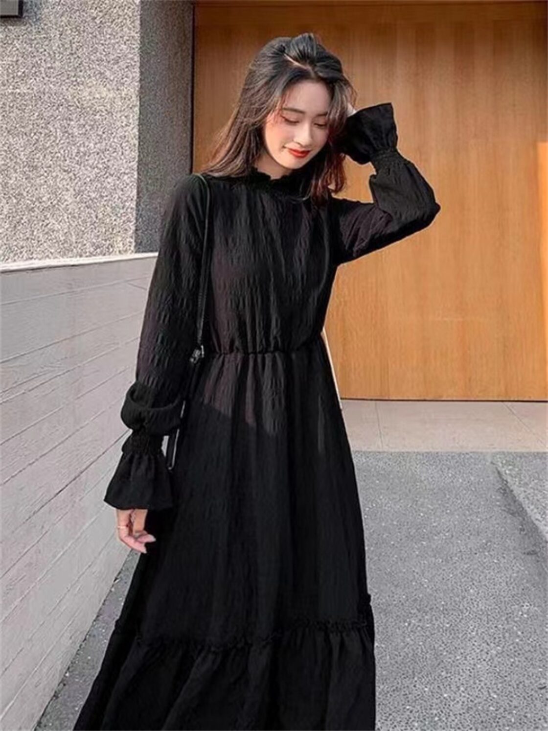 ワンピース ドレス ロングスカート プルオーバー ロング丈 膝下 長袖 