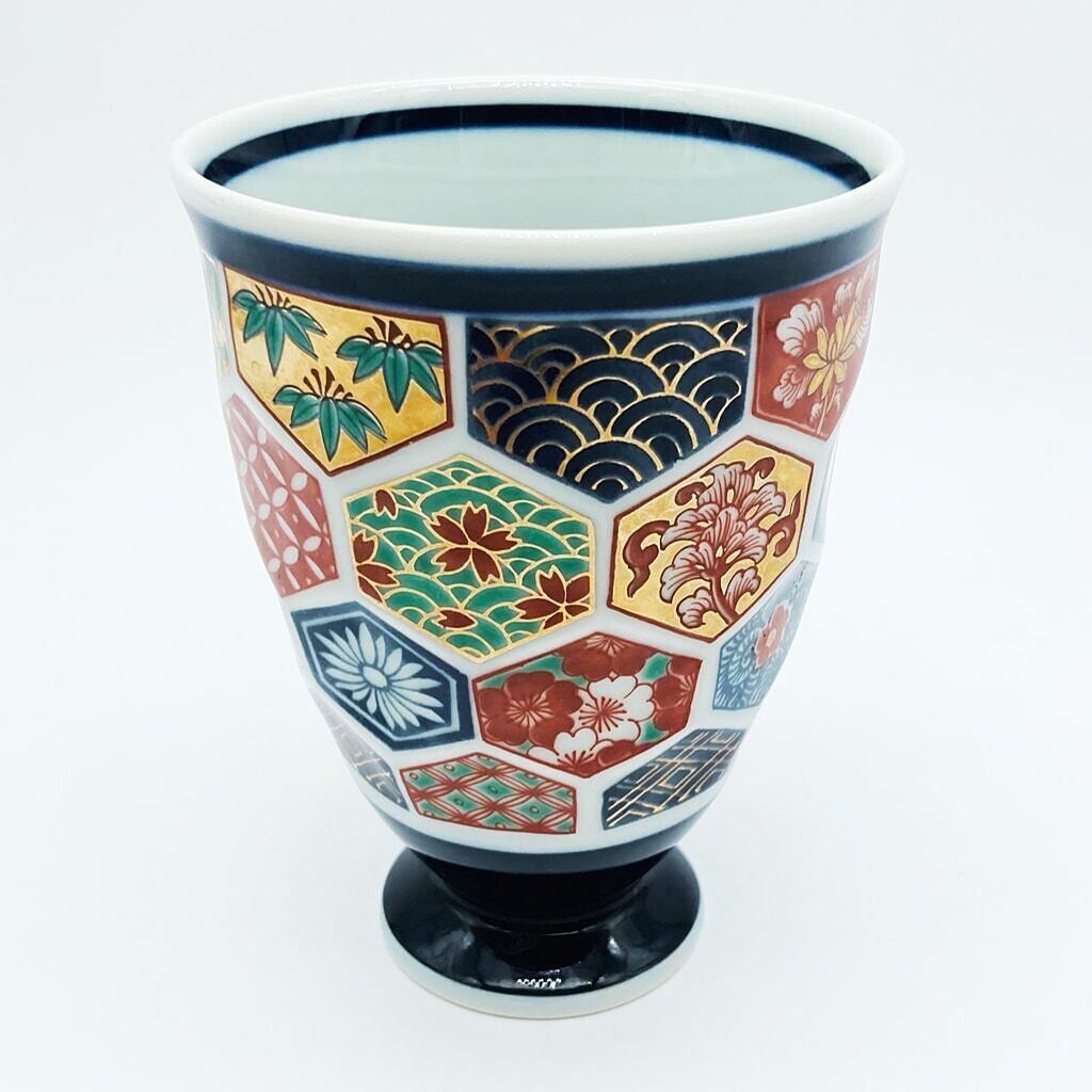 有田焼 林九郎窯 酒器 酒杯 絢爛 色絵金彩 亀甲 古伊万里風 作家