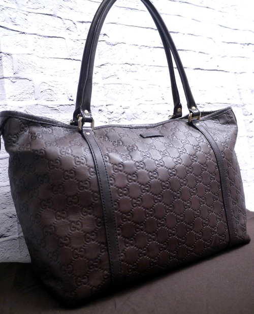 美品◆GUCCI グッチ シマライン GGエンボス A4対応 ビジネス可 ユニセックス トート ハンド バッグ 茶◆ 希少なA4対応の万能トートモデル♪