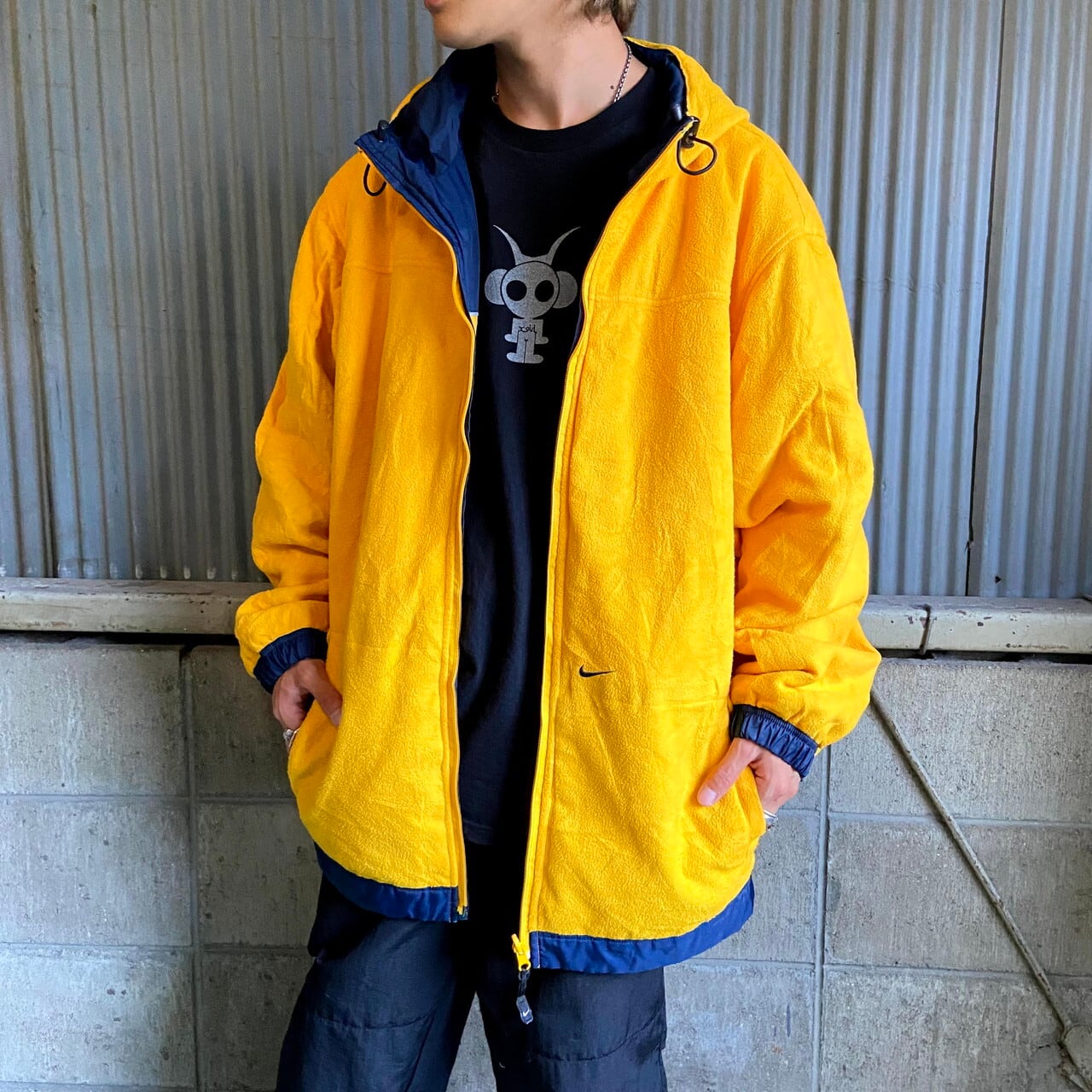 YJ63【アメリカ製】Holloway　ナイロンジャケット【XL】黄色　ネイビー