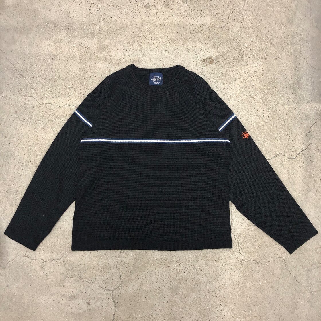 90～00s OLD STUSSY/Line Knit/紺タグ/S80/L/ラインニット/セーター 