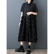 3Dローズ柄 ロング シャツワンピース 30251