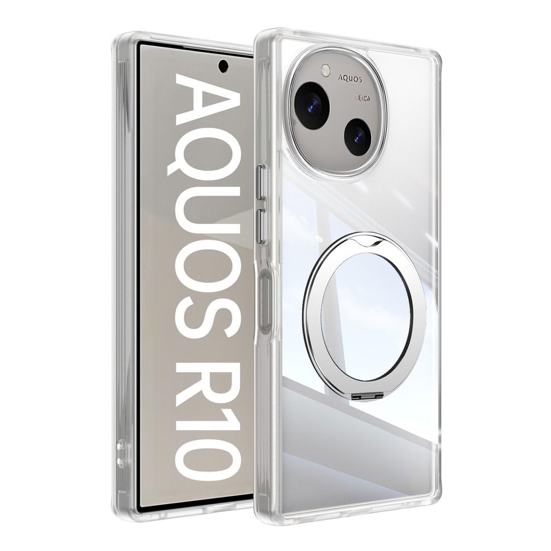 【360°回転スタンド・縦横両対応】FONKCASE AQUOS R10 用 ケース Magsafe対応 リング レンズ保護 (マットクリア)