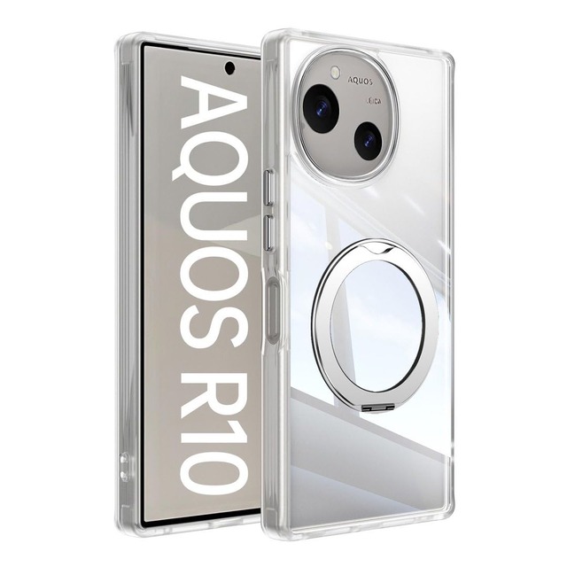 【360°回転スタンド・縦横両対応】FONKCASE AQUOS R10 用 ケース Magsafe対応 リング レンズ保護 (マットクリア)