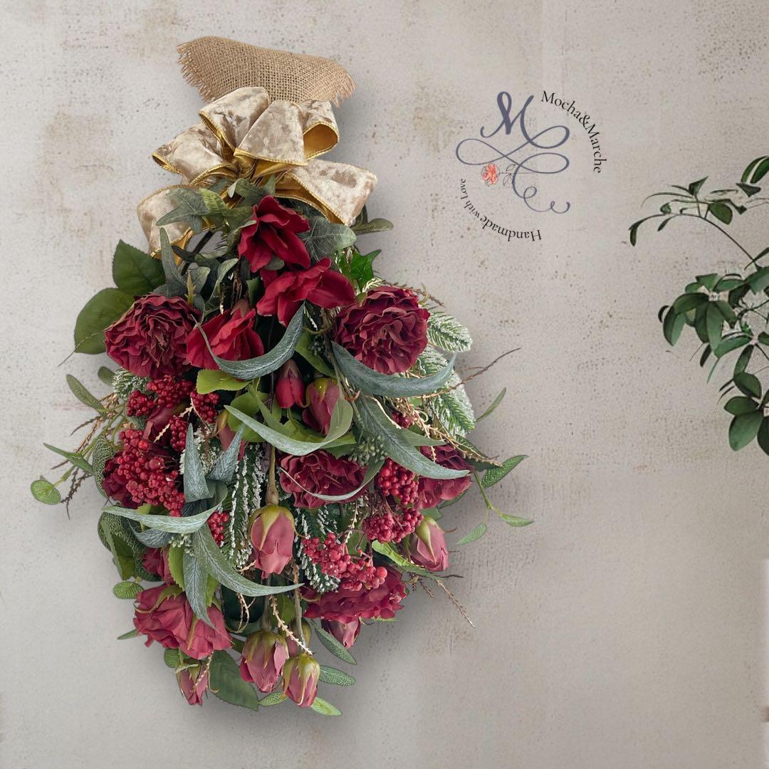 光触媒フラワー ブルーローズとパープルローズの花束風スワッグ