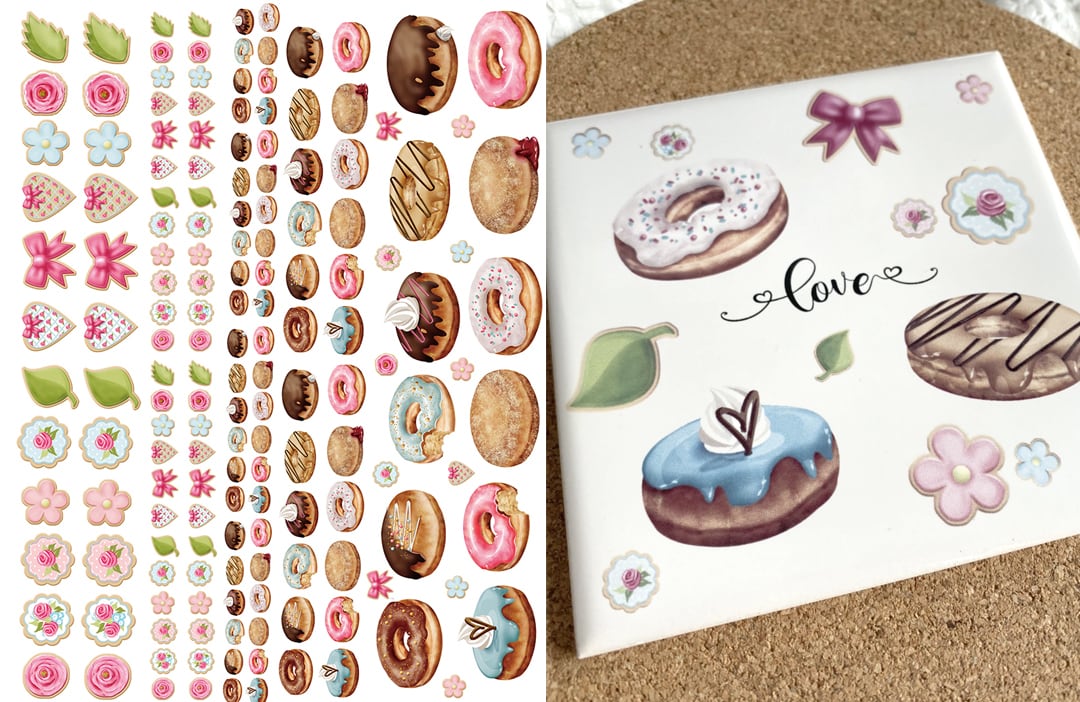 クッキー&ドーナッツ転写紙 A4サイズ (ポーセリンアート 転写紙)