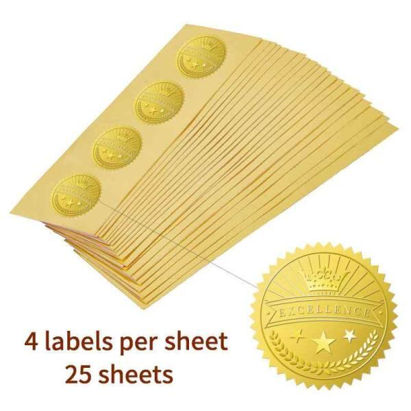 BENECREAT 100枚 ステッカー 金箔エンボス加工 ごほうびシール 豪華