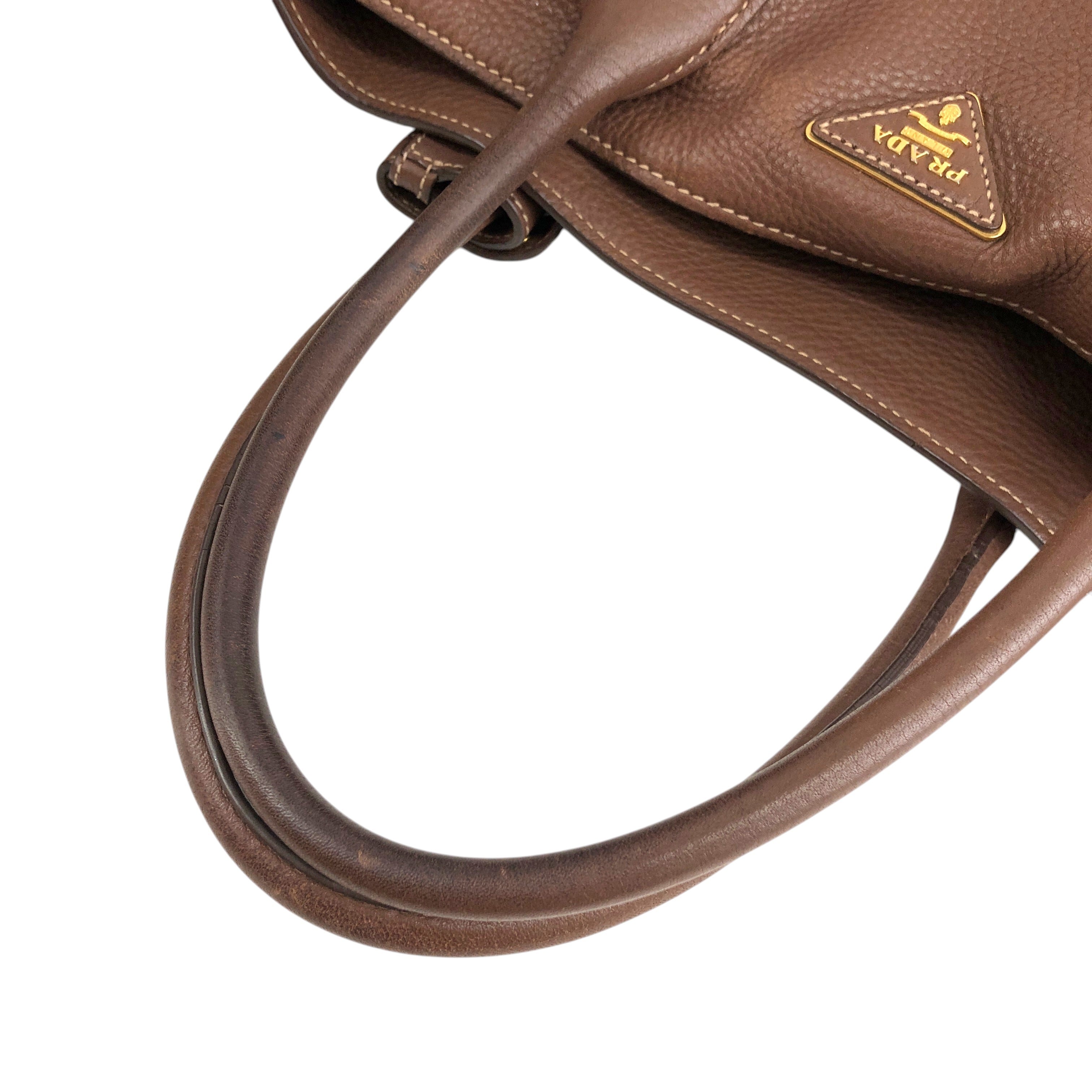 PRADA プラダ ハンドバッグ ブラウン トライアングルロゴ レザー 2way