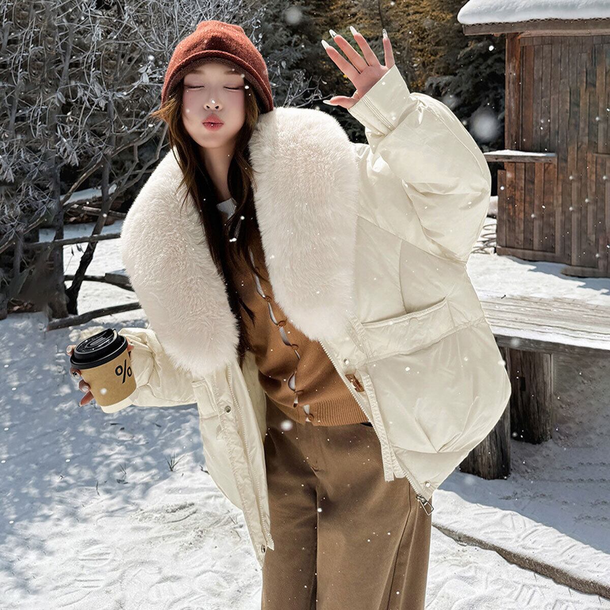 ダウン ジャケット ファー襟 中綿 アウター レディース 秋冬 韓国 エコダウン おしゃれ きれいめ 大人 カジュアル ゆったり 体型カバー 防寒 防風 保温 暖かい 大人可愛い 大人女子