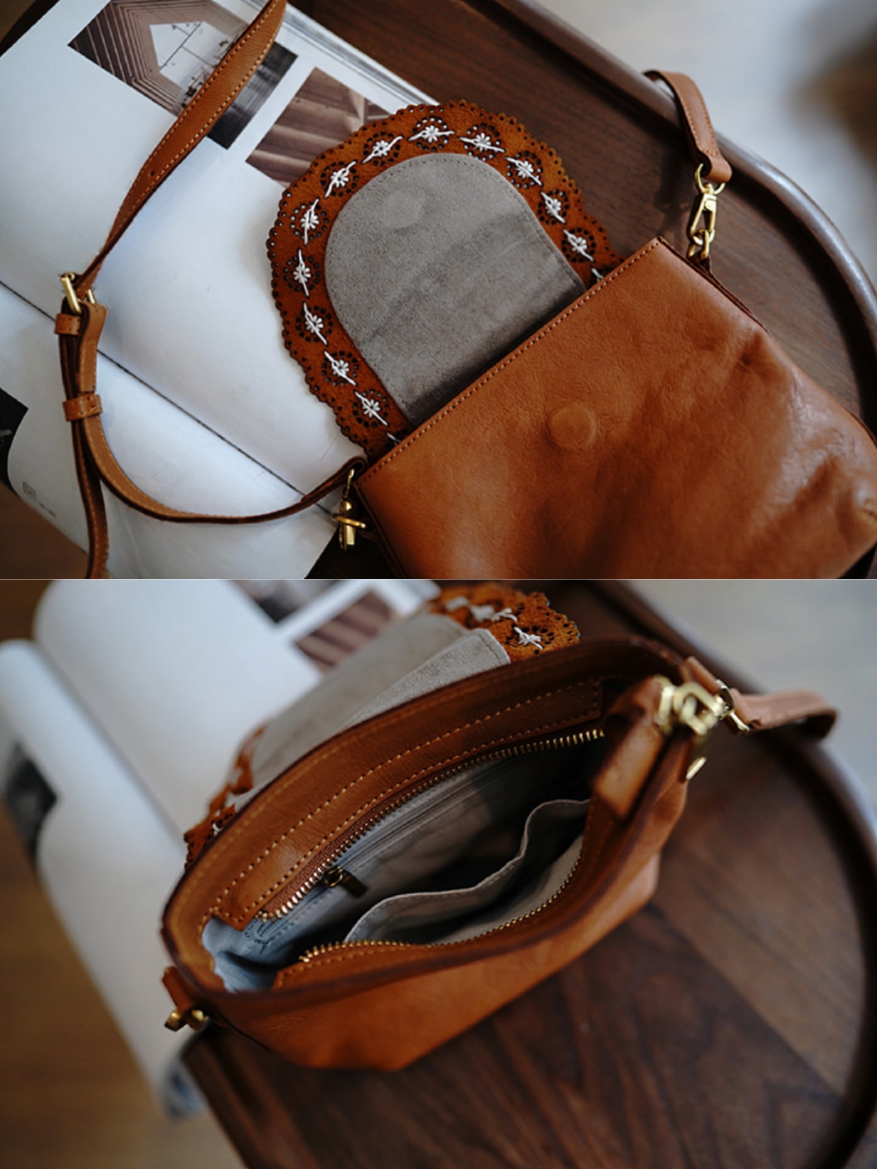 Rosalie Scallop Leather Shoulder Bag F0787