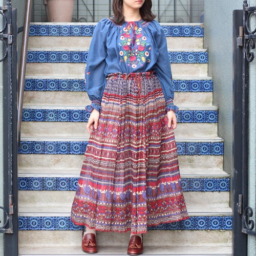 USA VINTAGE ETHNIC PATTERNED LONG SKIRT/アメリカ古着エスニック柄ロングスカート