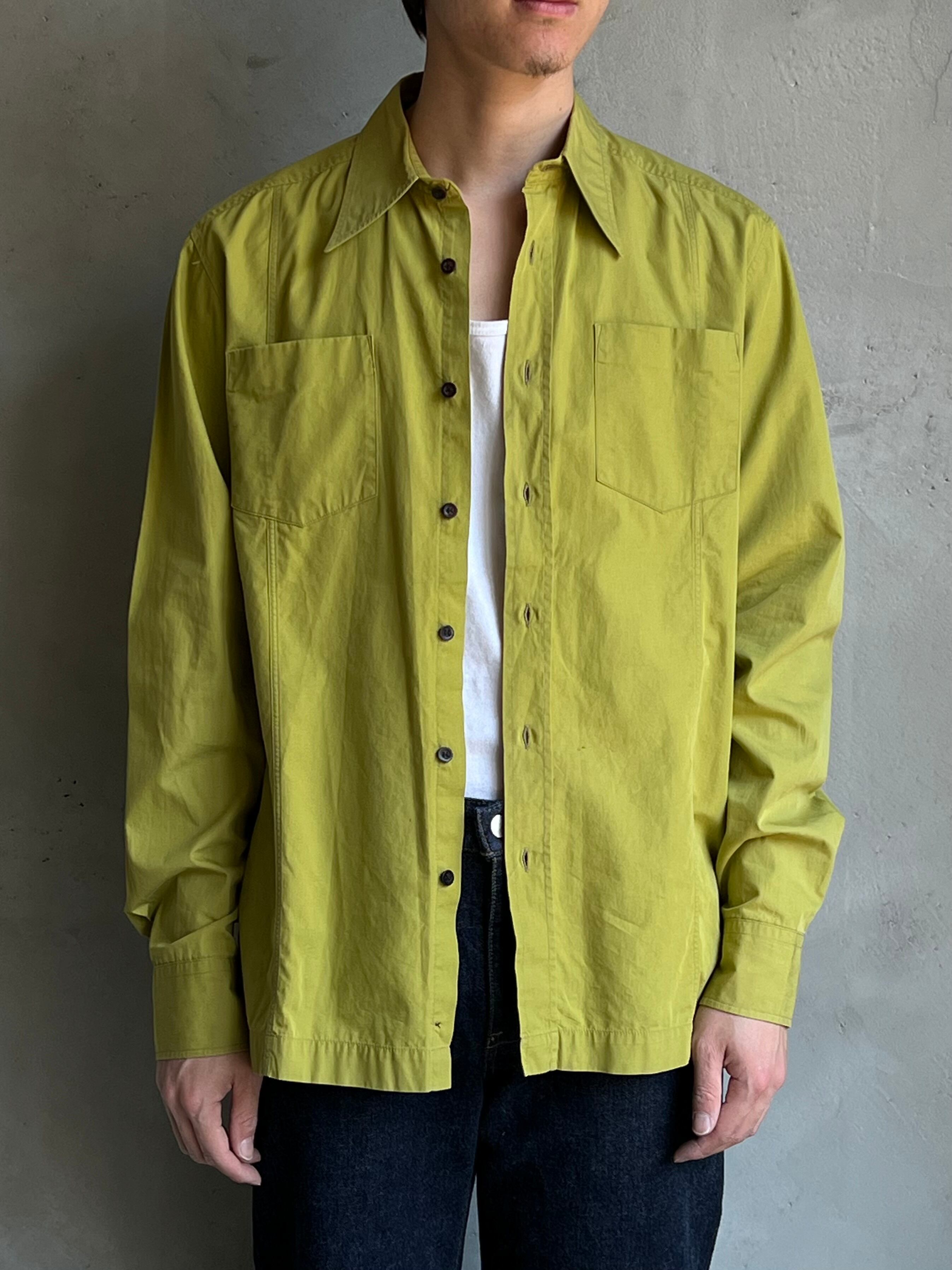 80's Dries Van Noten コットンネルシャツ イエロー 初期 DRIES VAN NOTEN” ダブルポケットドレスシャツ | TUNAGI JAPAN