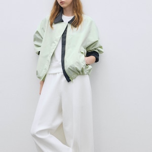 Bicolor Switch Drop Shoulder Stand Collar Blouson【3color】 T3517