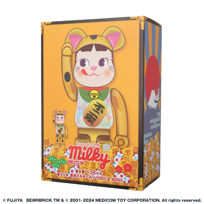 BE@RBRICK 招き猫 ペコちゃん 金メッキ 蓄光ミルキー入り 100% & 400 