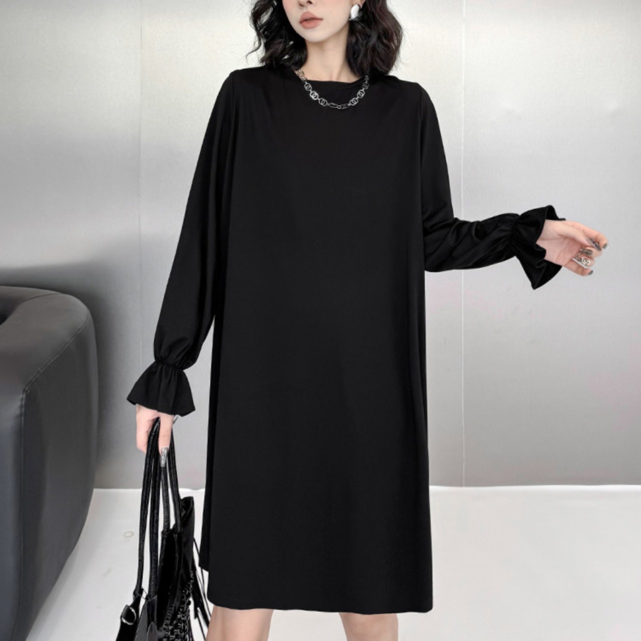 Silver mesh vest and long-sleeved T-shirt two-piece set (ME384)