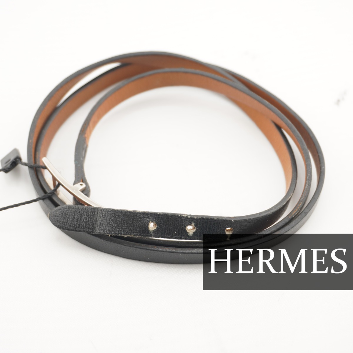 HARMES】エルメス アピ3 レザーブレスレット チョーカー ブラック  