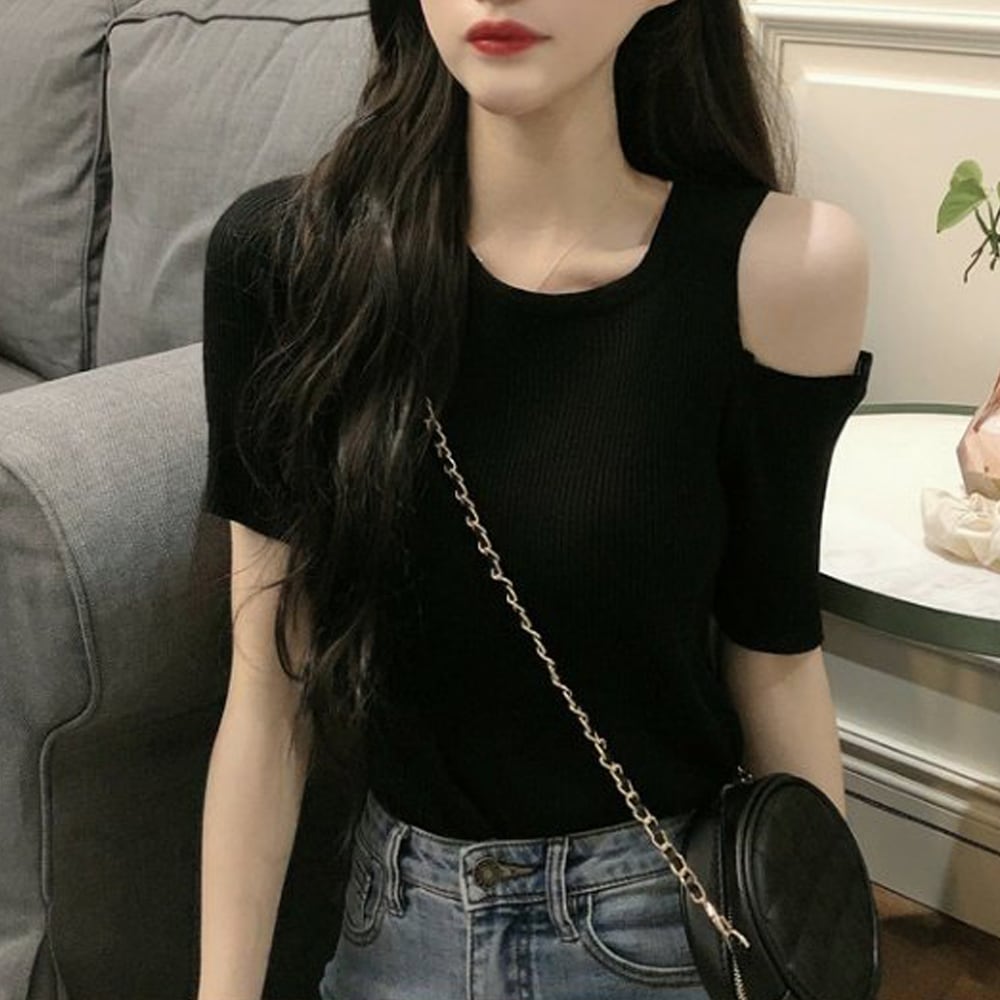 肩出し ニット トップス レディース 春夏 韓国 大人 きれいめ おしゃれ かわいい 肌見せ ストレッチ フェミニン 大人可愛い 大人女子