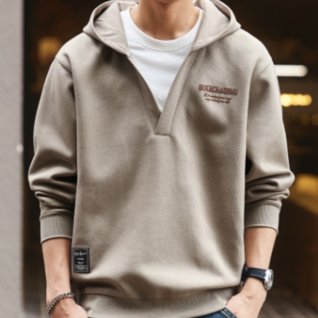 Lazy Embroidered V-Neck Hooded Sweatshirt(GV249)