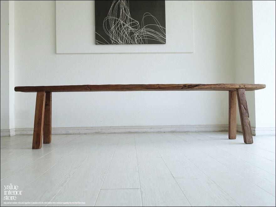 オールドチーク無垢材 大型ベンチN205cm 長椅子 古材家具 ダイニングベンチ 一枚板 椅子 一点物 世界三大銘木 idavin