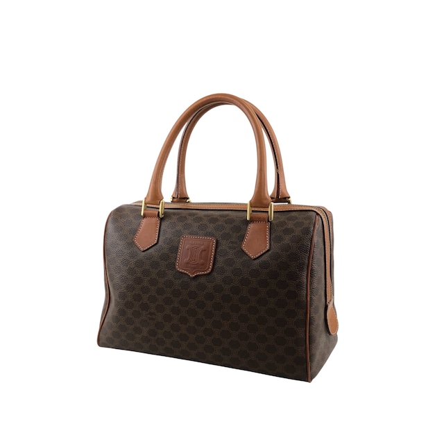 CELINE セリーヌ マカダム ショルダーバッグ ブラウン ブラゾン型押し PVCレザー ミニボストン vintage ヴィンテージ オールド b7bj7n