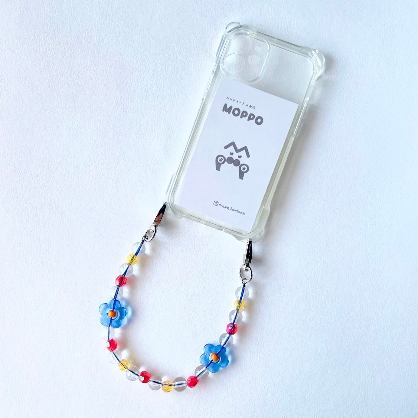 ビーズストラップ｜ポップクリアフラワー（ブルー） | MOPPO