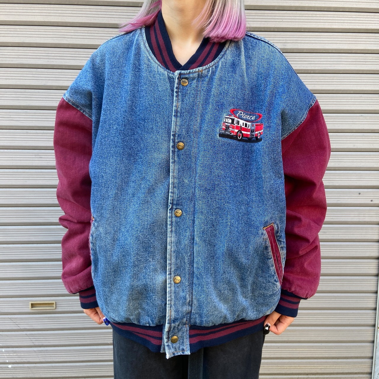 90年代 MV SPORT デニムスタジャン 刺? ブルゾン メンズL 古着 90s 