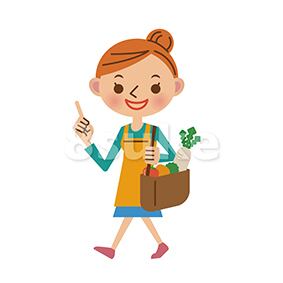 イラスト素材 買い物をするエプロン姿の主婦 ベクター Jpg 8sukeの人物イラスト屋 かわいいベクター素材のダウンロード販売