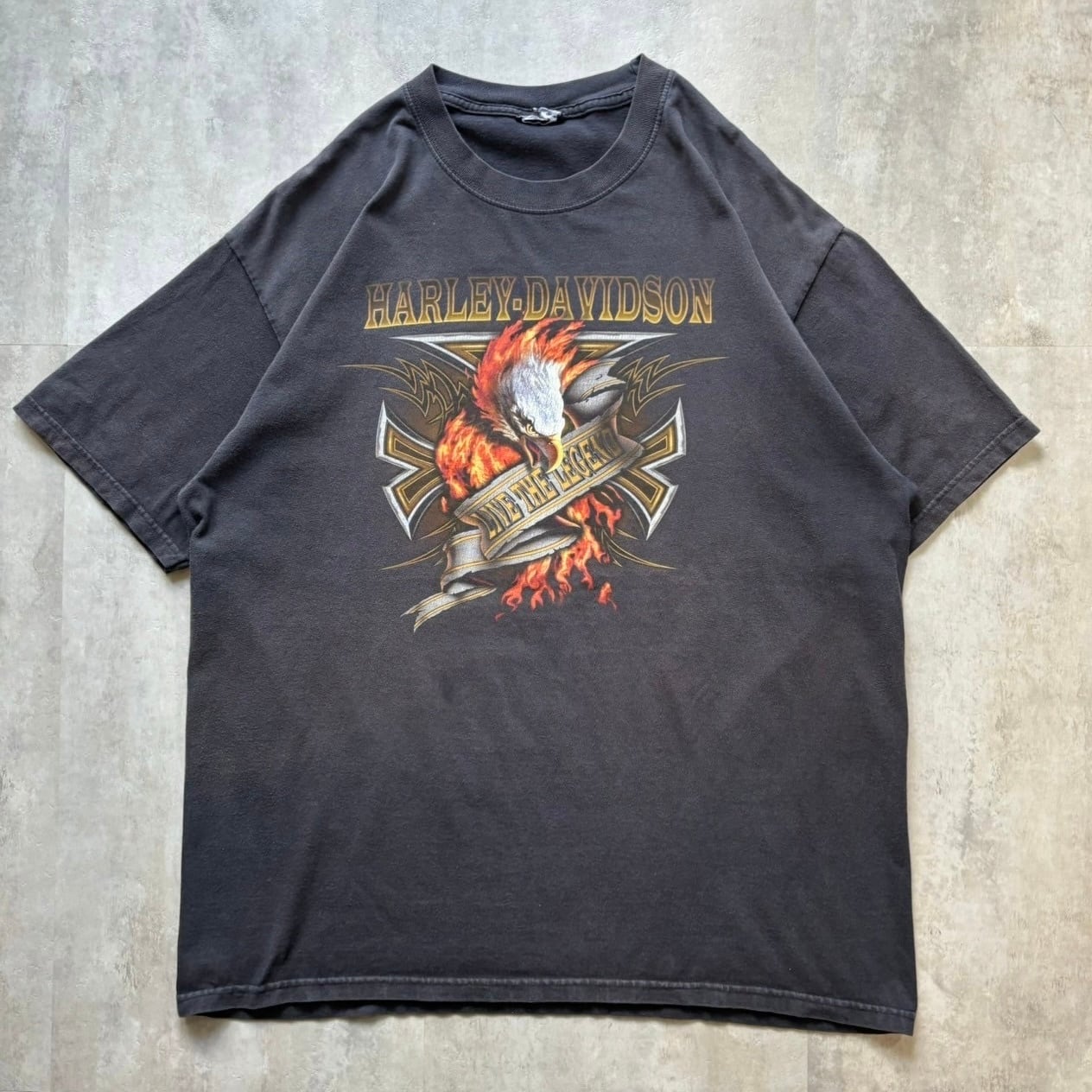 Harley-Davidson ハーレーダビッドソン イーグル プリントTシャツ ブラック 両面 XL程度 No.2975