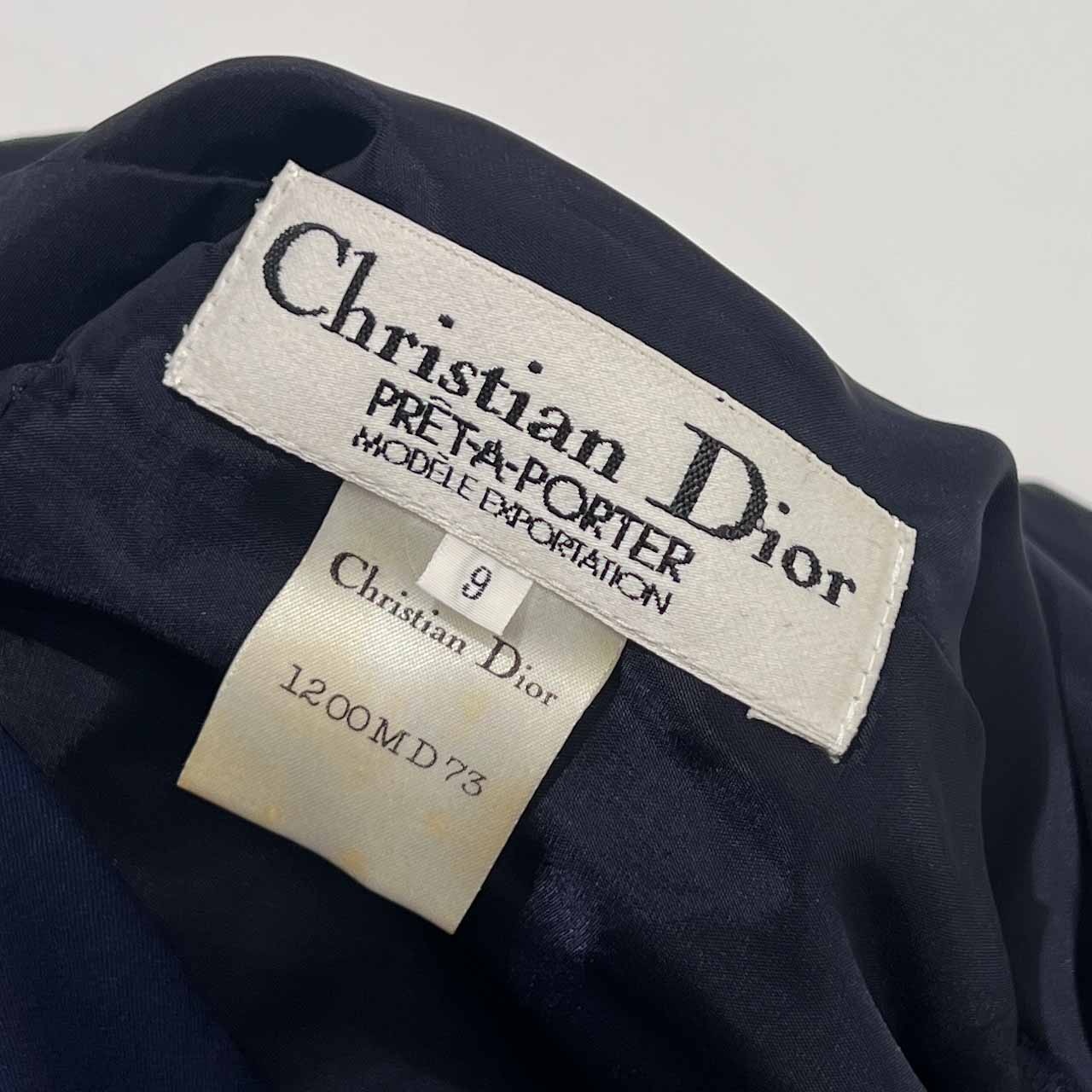 90s Christian Dior PRET-A-PORTER クリスチャンディオール フリル 長袖 ワンピース 9/ネイビー レディース フォーマル ビンテージ