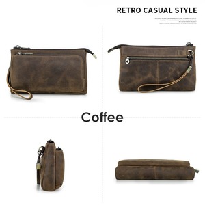Genuine Leather Triple Zip Clutch Bag / 本革 レザー トリプル ジップ クラッチ バッグ