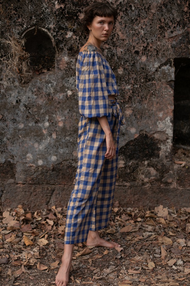 Handloom Check Belt Pants