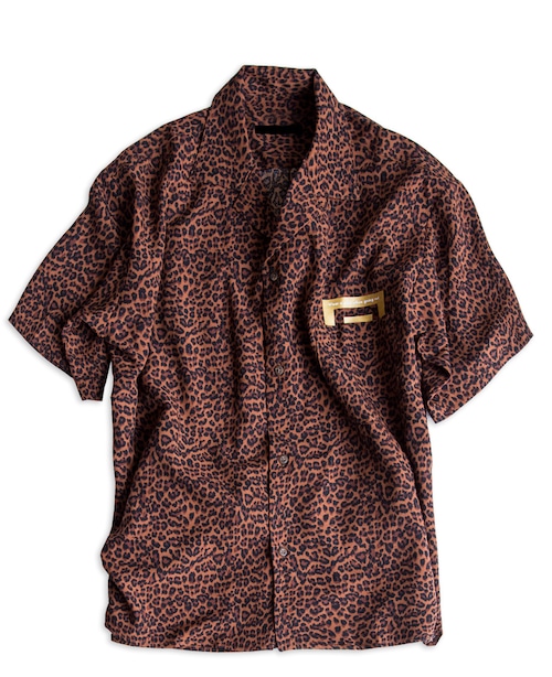 POLYPLUS apparel Open collar shirt with leopard print ブラウン