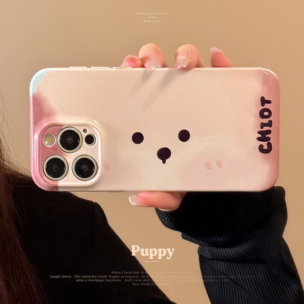 一目惚れしちゃう◎かわいい子犬 CHIOT 癒し系 カメラ保護フレーム 韓国っぽ ワンちゃん スマホケース ND-15216 【iPhone16対応】