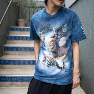 USA VINTAGE THE MOUNTAIN FIERCE ANIMALS PRINT DESIGN TIE DYE T SHIRT/アメリカ古着猛獣プリントデザインタイダイTシャツ